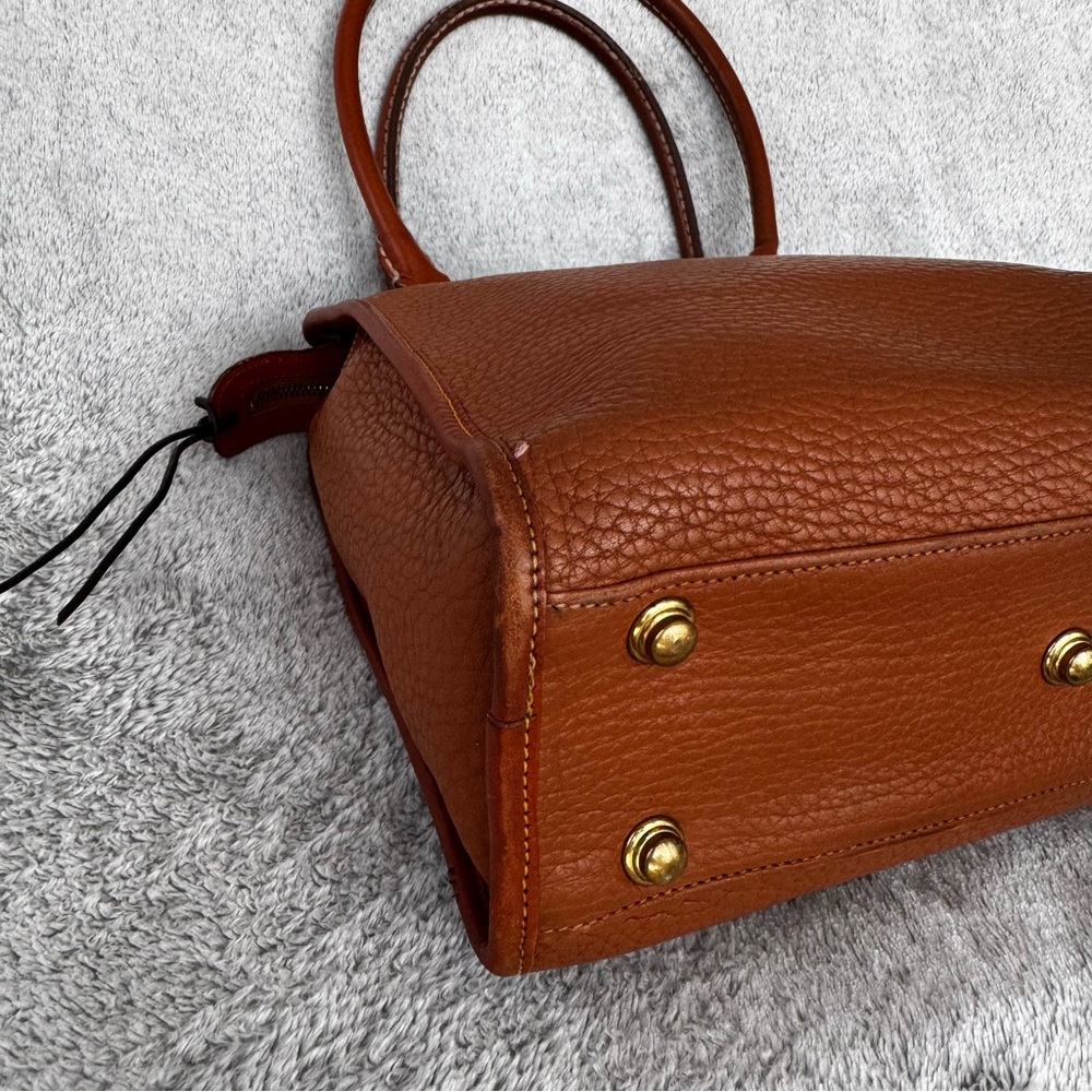 90s VINTAGE Dooney & Bourke Clean AWL Zip Top Satchel British Tan – MADE IN USA - Picture 16 of 16
